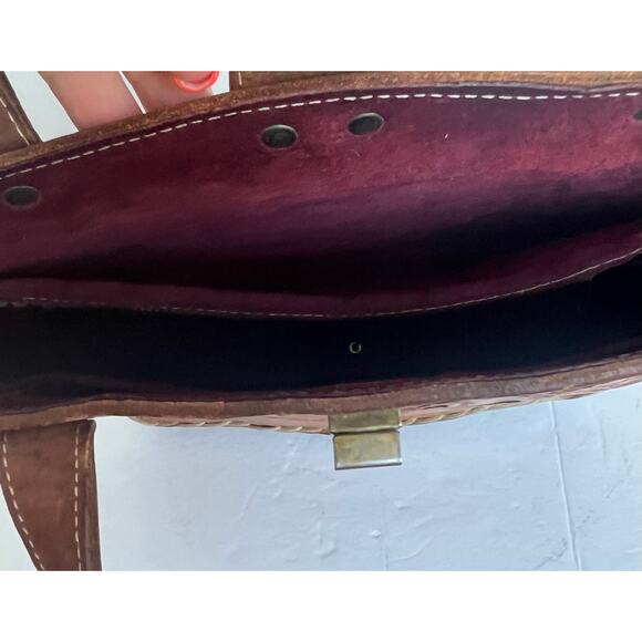 Brown Artisan Hand Tooled Rose Detail Brown Leather Tote Hand Bag Satchel Purse - Picture 7 of 10